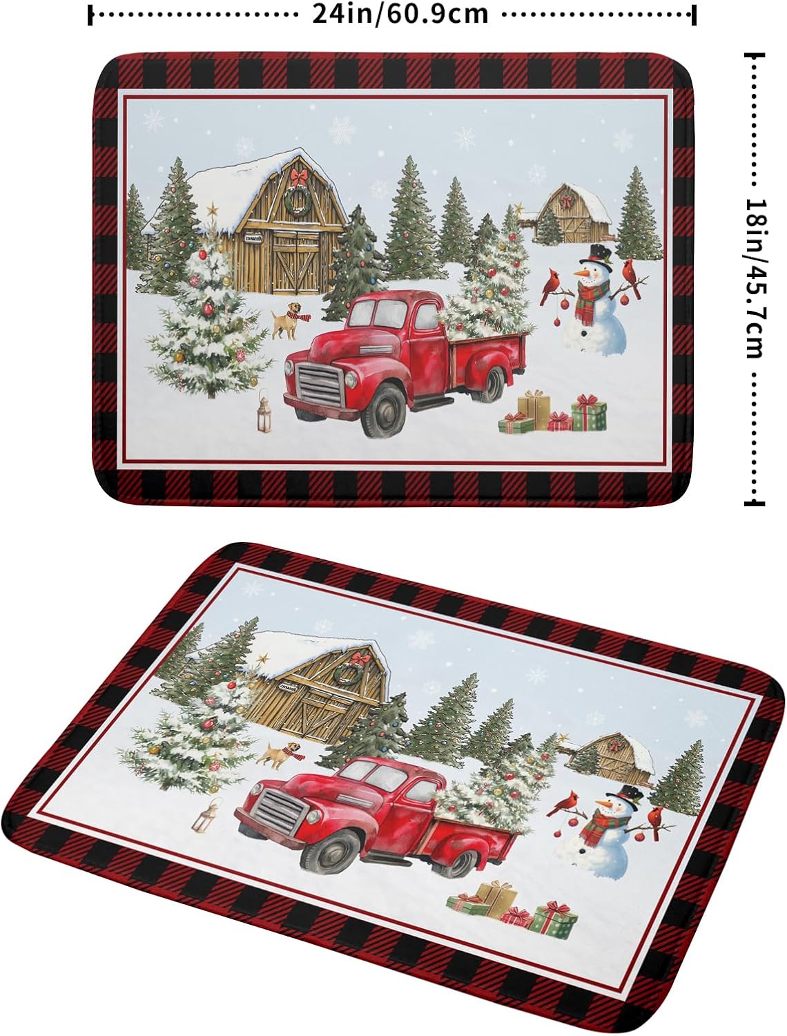 Giwawa Christmas Truck Dish Drying Mat 18x24 inch Large Winter Snowman Xmas Trees Snow Farm Dish Drainer Mats Red Black Buffalo Plaids Absorbent Dish Drying Pad for Kitchen Countertop Decor