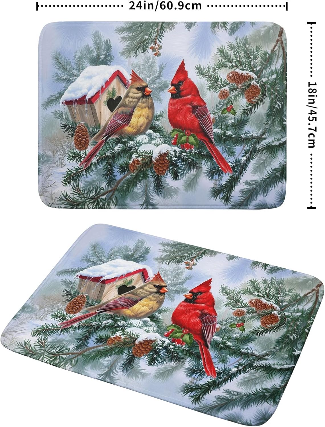 Winter Red Cardinal Bird Dish Drying Mat for Kitchen Counter,Holly Berry Branches Xmas Snowflake Cabin Drying Mat 18 x 24 Inch with High Absorbent Microfiber Drainer Mat for Coffee Bar