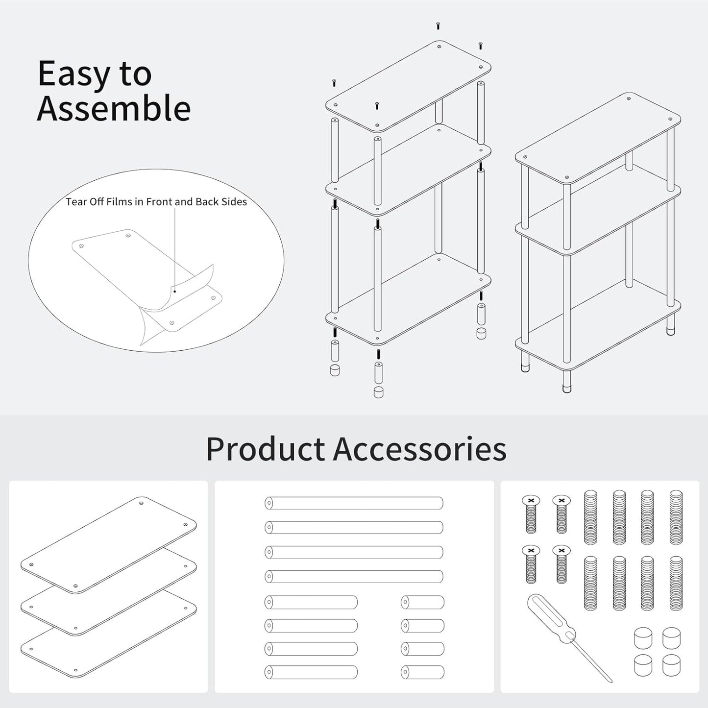 Clear Acrylic Narrow Side Table for Small Spaces, 15.7" L x 7.87" W x 24.6" H, 3 Tier Rectangle Slim End Table Nightstand, Small Skinny Bedside Table for Living Room, Bedroom, Bathroom