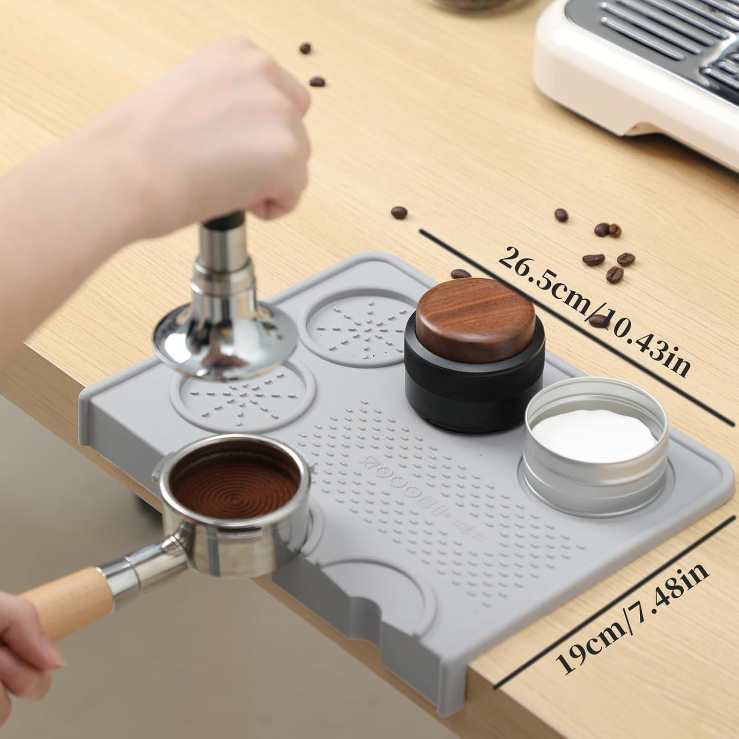 Espresso Tamping Mat Silicone Coffee Tamper Mat with Corner Design, Heat Resistant Non-Slip Coffee Station Pad (Black, Large)