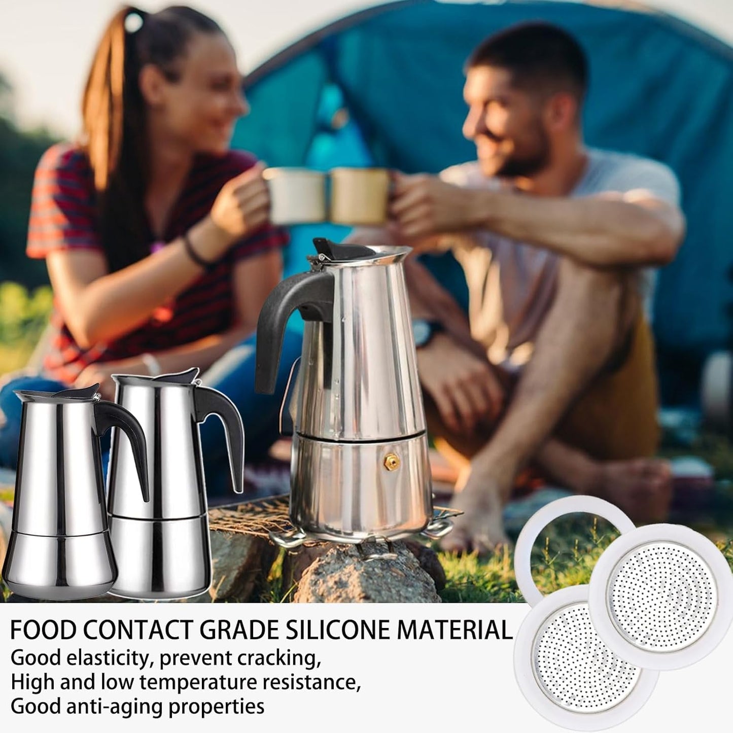 2 Pcs Filter with 3 Pcs Silicone Gasket Seals for 9 Cup 12 Cup Stovetop Espresso Coffee Maker Replacement Parts for Big Tummy and Straight Stainless Steel Moka Pot