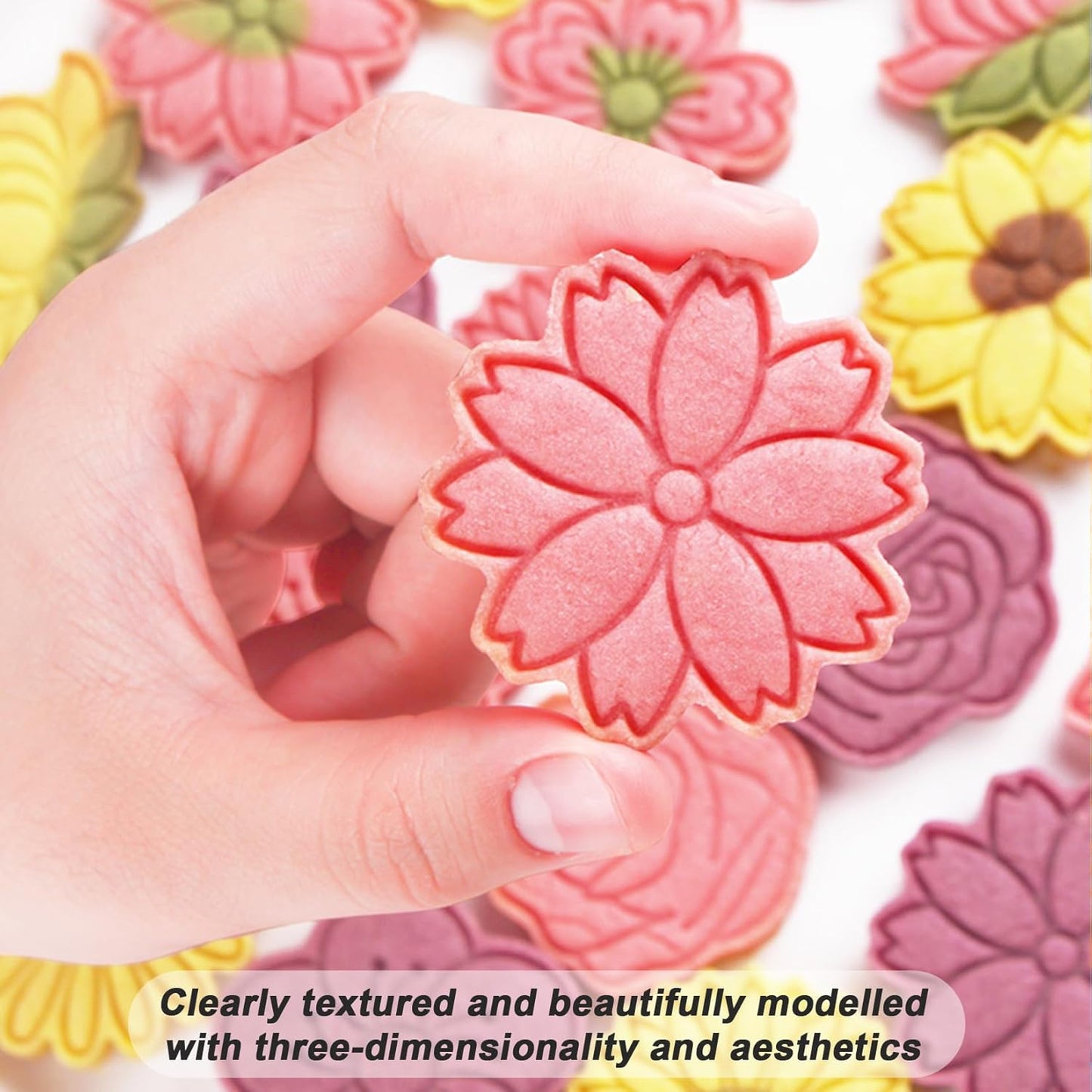 8 Pcs Flower Cookie Cutters Set Baking Molds 3D Flower Press type Cookie Cutter for Baking, Fondant, Cheese, and Pastries