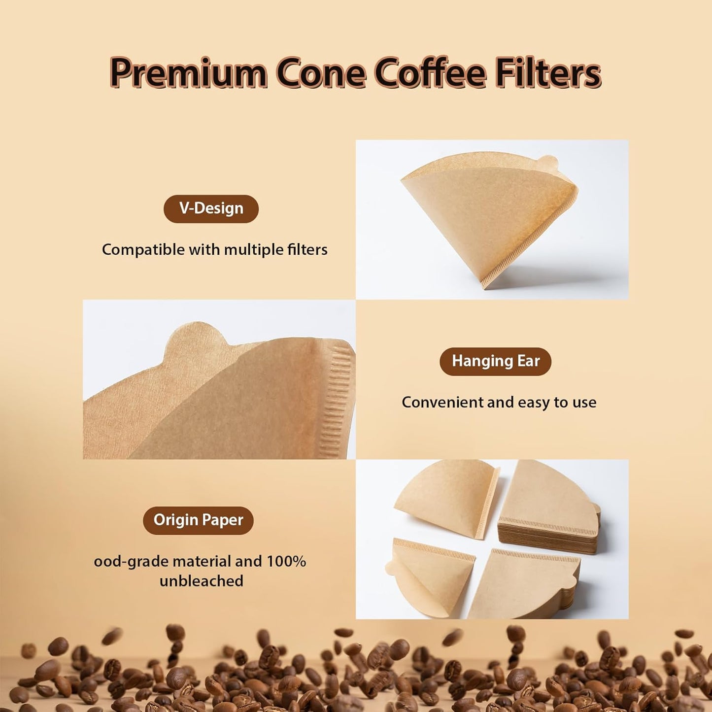 Coffee Filters V60 Coffee Filter Size 02 Cone Coffee Filters 2-4 Cups for Pour Over and Drip Coffee Maker(Natural Brown, 200 Count)