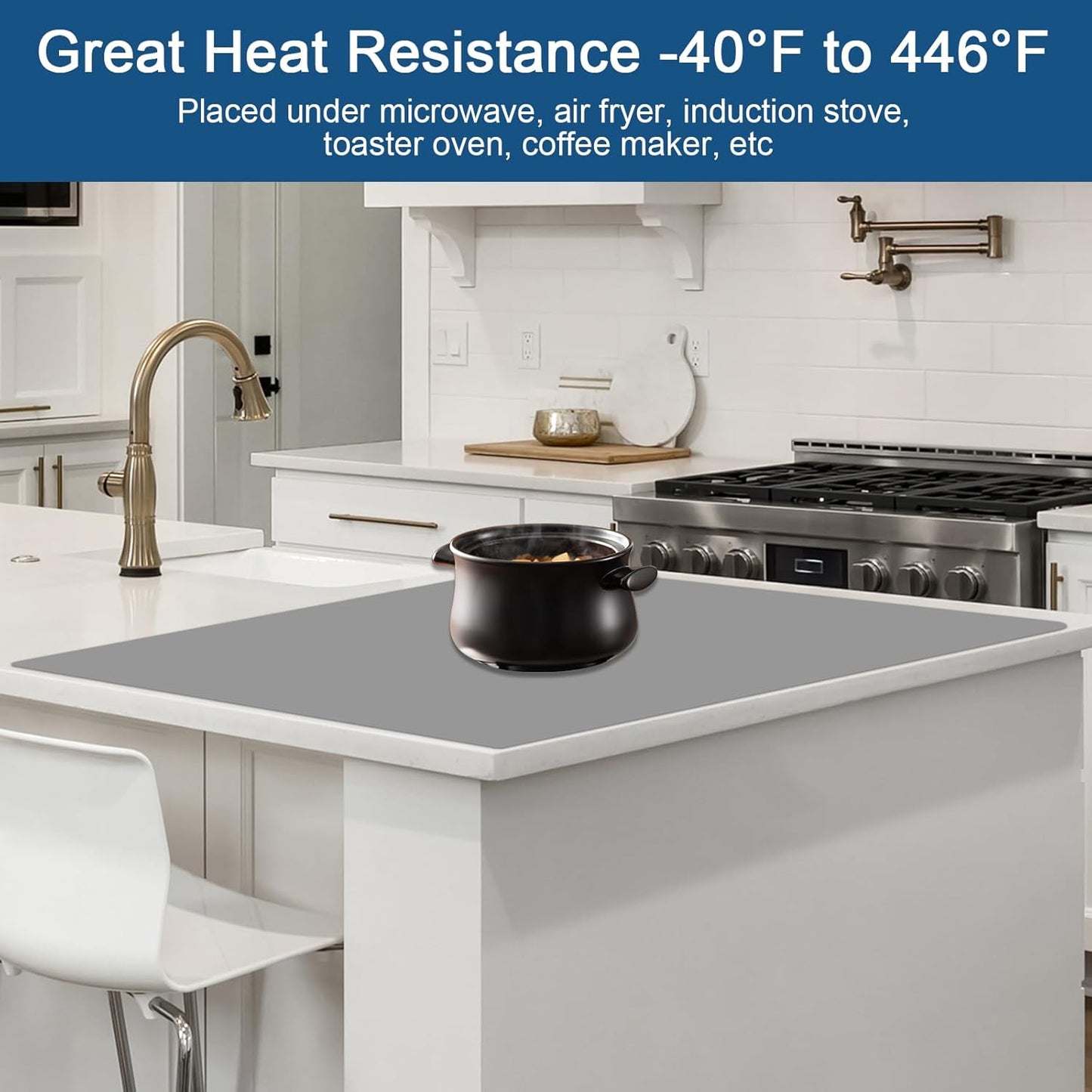 47.2''x23.6''(120cmx60cm) Large Silicone Mat for Kitchen Counter, Non-Slip Heat Resistant Countertop Protector, Waterproof Silicone Craft Mat for Kitchen Island, Translucent Gray