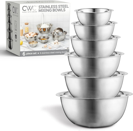 COOK WITH COLOR Stainless Steel Mixing Bowls Set - Nesting Bowls, 6 Pieces, Silver