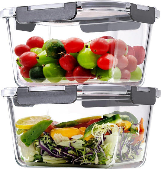 2 Pack Large Glass Storage Containers with Lids 85oz/10.5cup Big Airtight Glass Food Storage Containers for Rotisserie Chicken Watermelon Meal Prep, BPA Free, Freezer Dishwasher Oven Safe