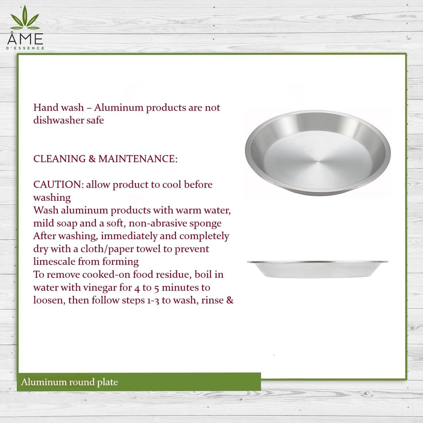 AME D'ESSENCE (1PC-11) Aluminum Pie Pan Commercial Grade Round Pie Plate Size 11" x 1mm Thick