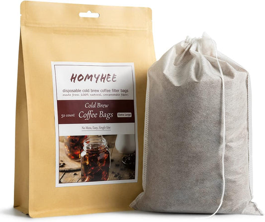 Disposable Cold Brew Coffee Filters - 50 Count Single Use Filter Sock Packs Fine Mesh Brewing Bags for Concentrate, Iced Coffee Maker, French/Cold Press Kit, Tea in Mason Jar, 8 x 12 Inches