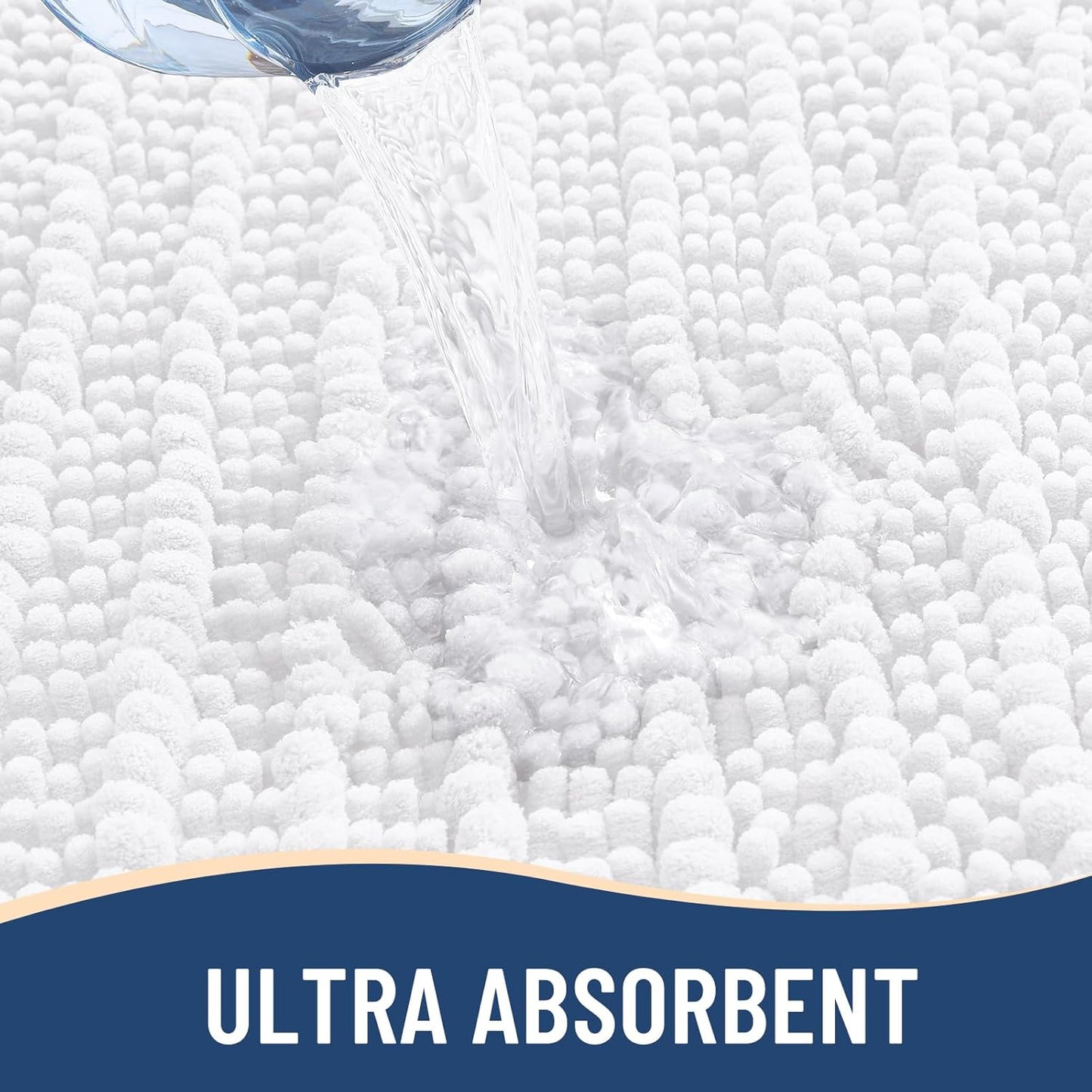 Arotive Luxury Chenille Bathroom Rug Mat, Extra Soft Thick Absorbent Shaggy Bath Rugs, Non-Slip Machine Wash Dry, Plush Bath Mats for Bathroom, Shower and Tub, 47x20, White