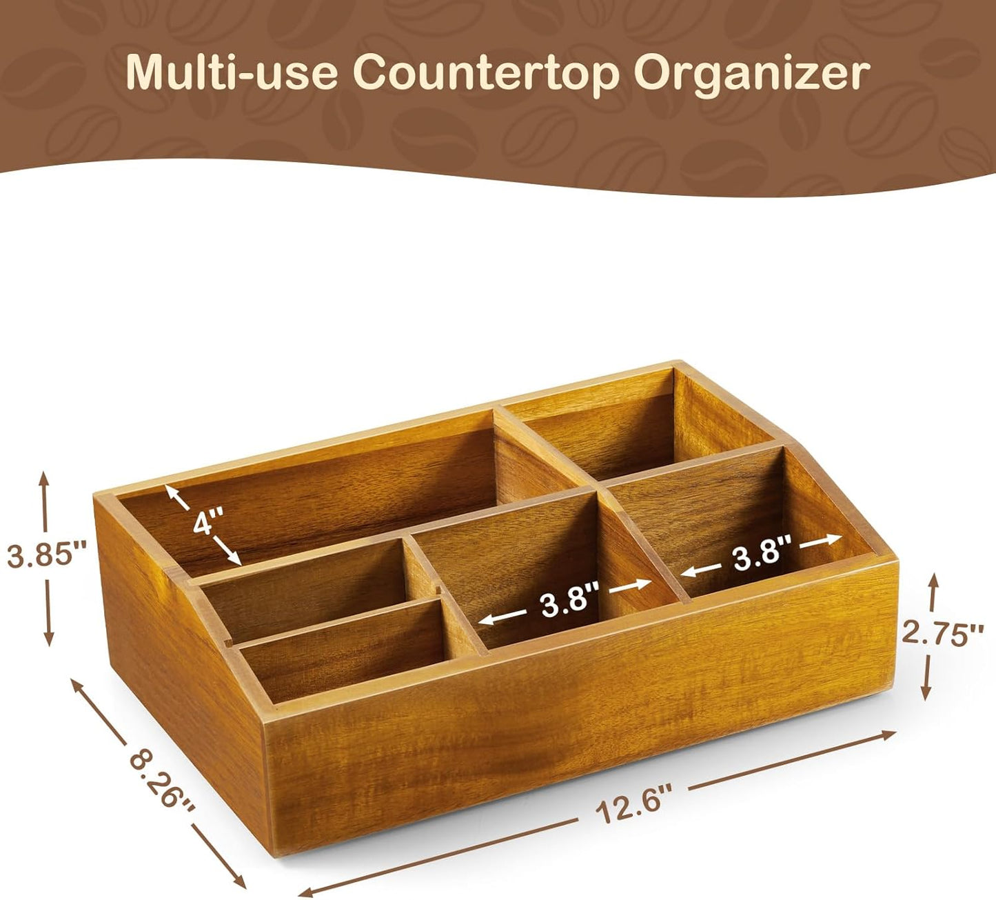Acacia Wood Coffee Station Organizer for Countertop, Coffee Bar Accessories and Organizer, Pod Holder Storage Basket for K Cup Sugar Tea Bag