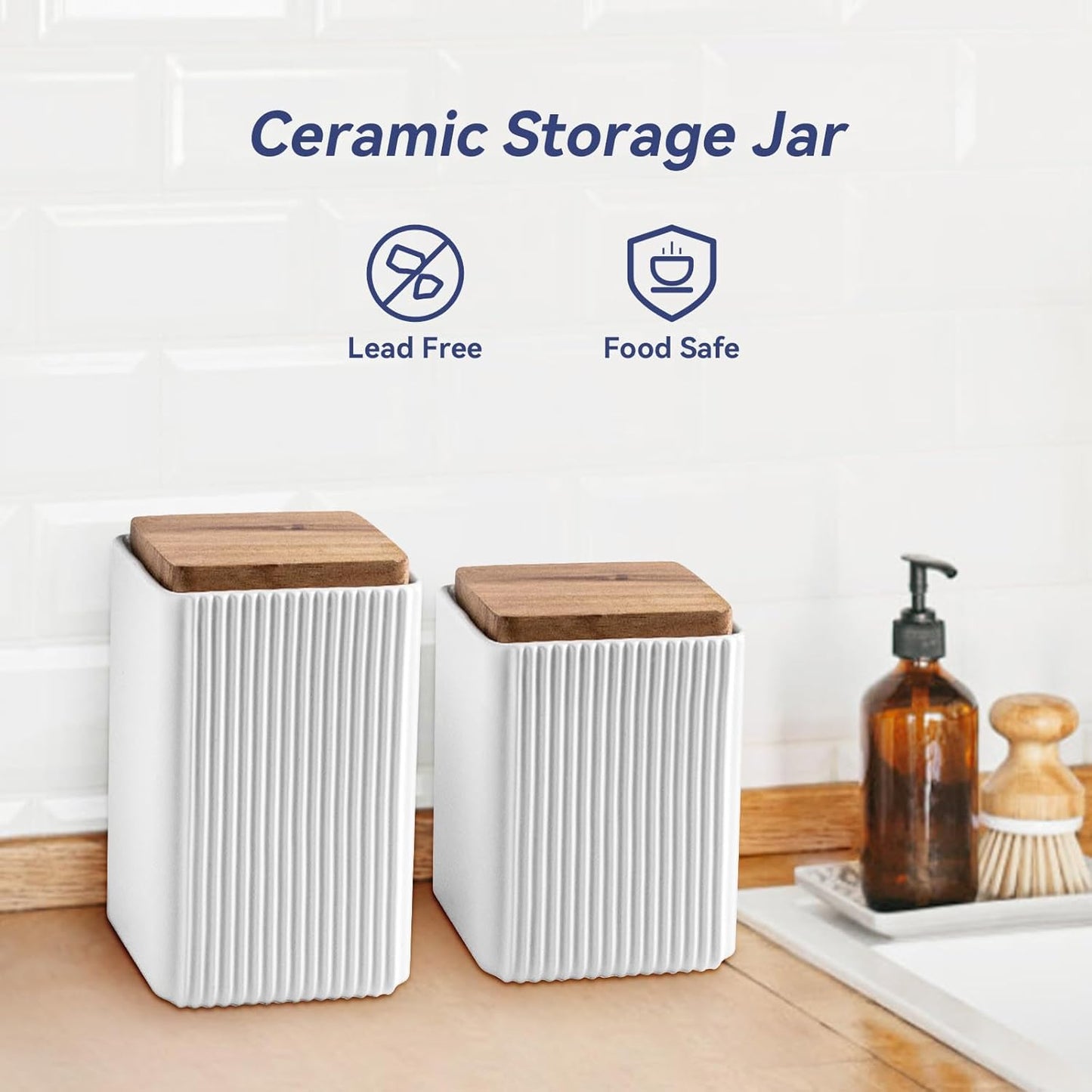 Ceramic Storage Jars Modern Elegant Highly Polished Airtight Storage Canisters with Lid Whiteware Food Stroage Jar for Kitchen Spice Tea Vanilla Sugar Coffee Beans (White-1000ML)