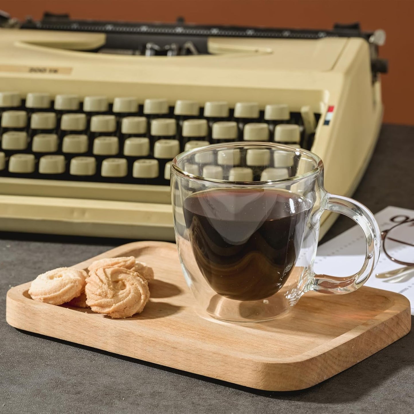 Espresso Cups Set of 4, 6oz /170ml Double Walled Glass Coffee Mugs With Handle, Hand Blown Insulated Espresso Shot Glass Cups,Perfect For Cappuccinos,Latte,Tea, Coffee Lovers Gifts