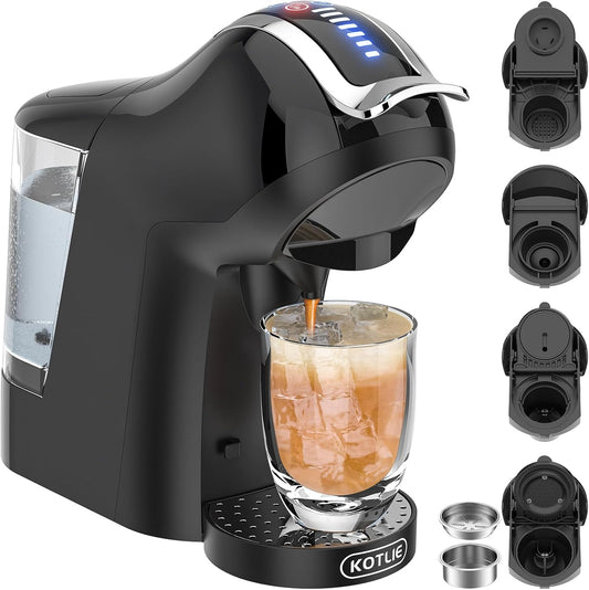 KOTLIE Espresso 5in1 Single Serve Coffee Maker, 19Bar Cappuccino&Latte Maker, Cold&Hot Brewing Coffee Machine for K*cup/NES*presso Original/D*olce G*usto/Ground Coffee/44mm ESE(Black)