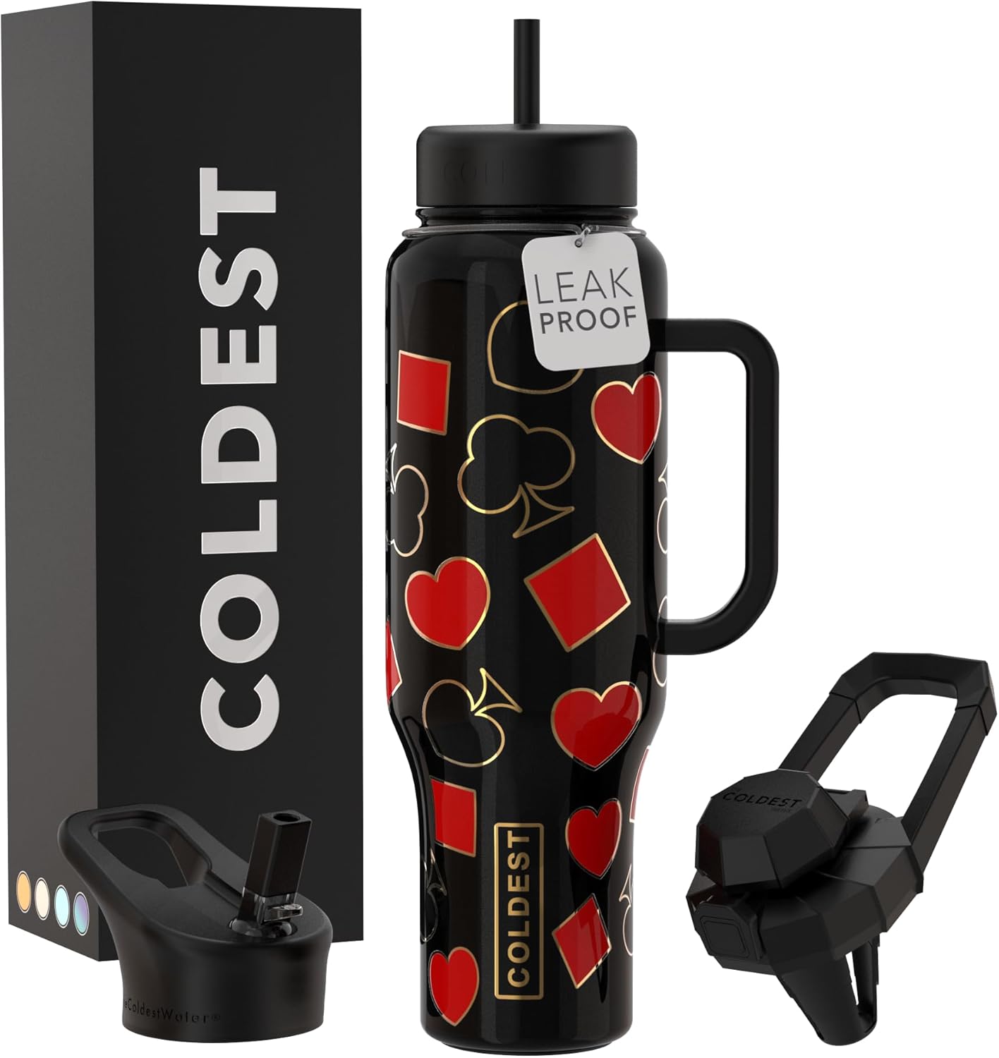 Coldest 40 oz Tumbler with Handle and Straw - 100% Leak Proof Insulated Tumbler with Lid and Straw (3 Lids) - Stainless Steel Tumblers for Women & Men - Cup Holder Friendly Base, 46 oz (All In)