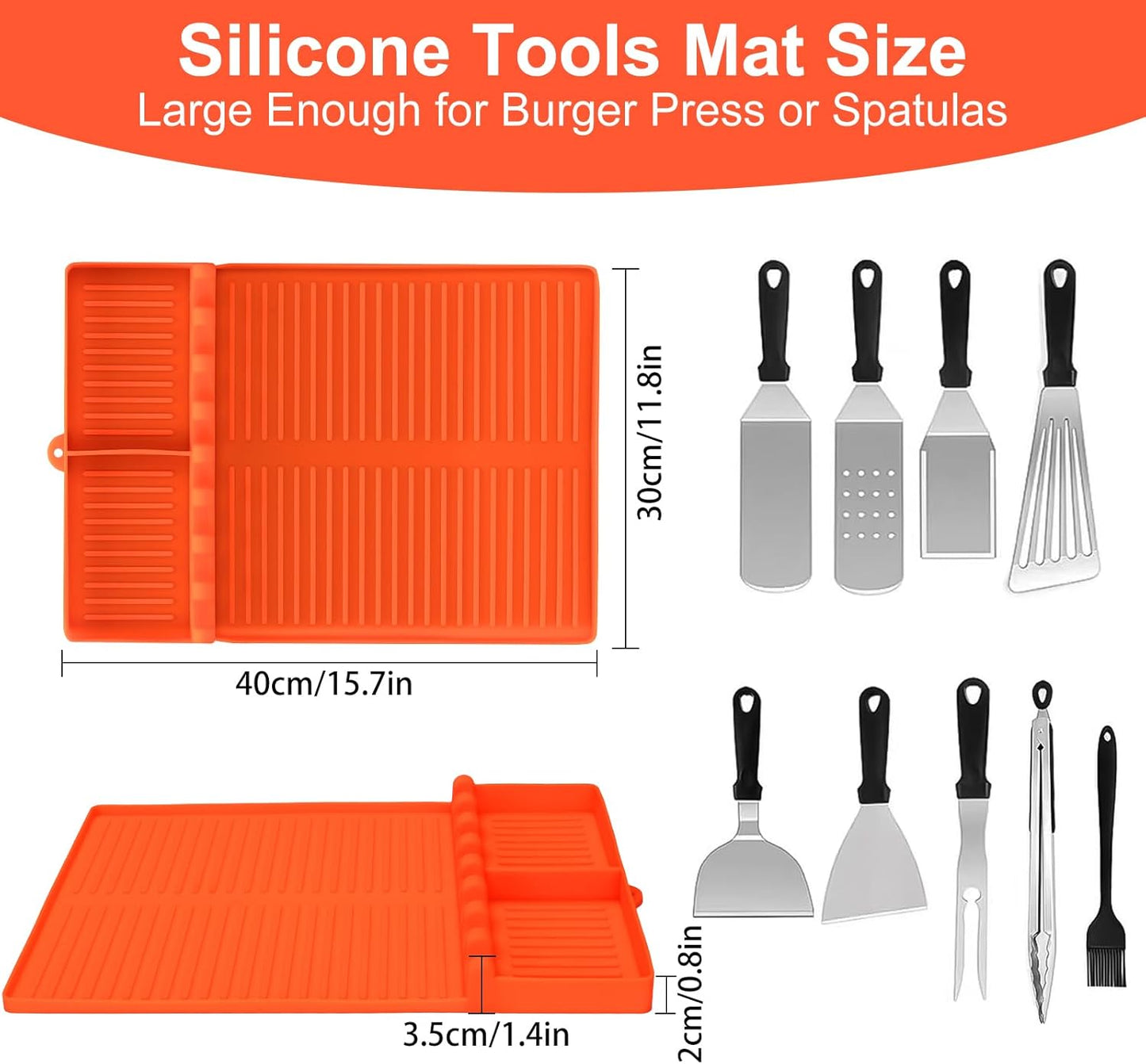 GOSALISU Silicone Grill Mat for Blackstone, Reusable Griddle Tools Mat with Drip Pad, Spatula Mats for Outdoor Grill Kitchen Countertop, Barbeque Accessories (Orange)