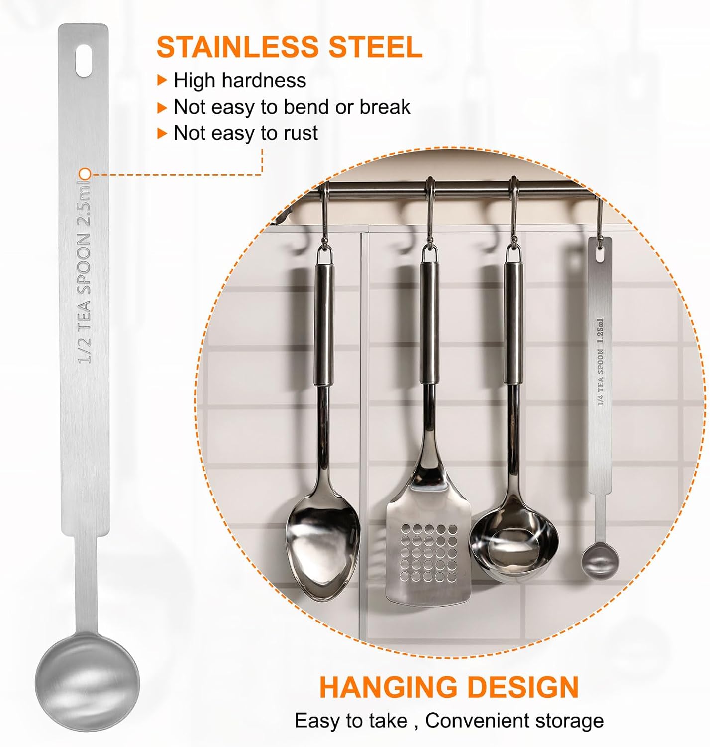 HARFINGTON Single Measuring Spoon 1/2tsp (1/6tbsp, 2.5ml) Teaspoon/Tablespoon 430 Stainless Steel Single Tiny Square Bowl Measuring Spoon Long Handle Measure Scoop