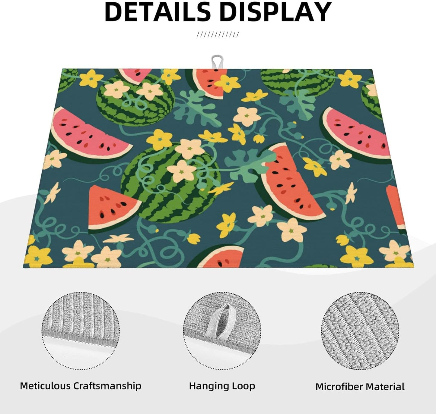 Large Dish Drying Mats For Kitchen Counter Microfiber Kitchen Drying Mat XL Draining Pad Absorbent Quick Drying Dish Mat 18x24 Inch - Watermelons
