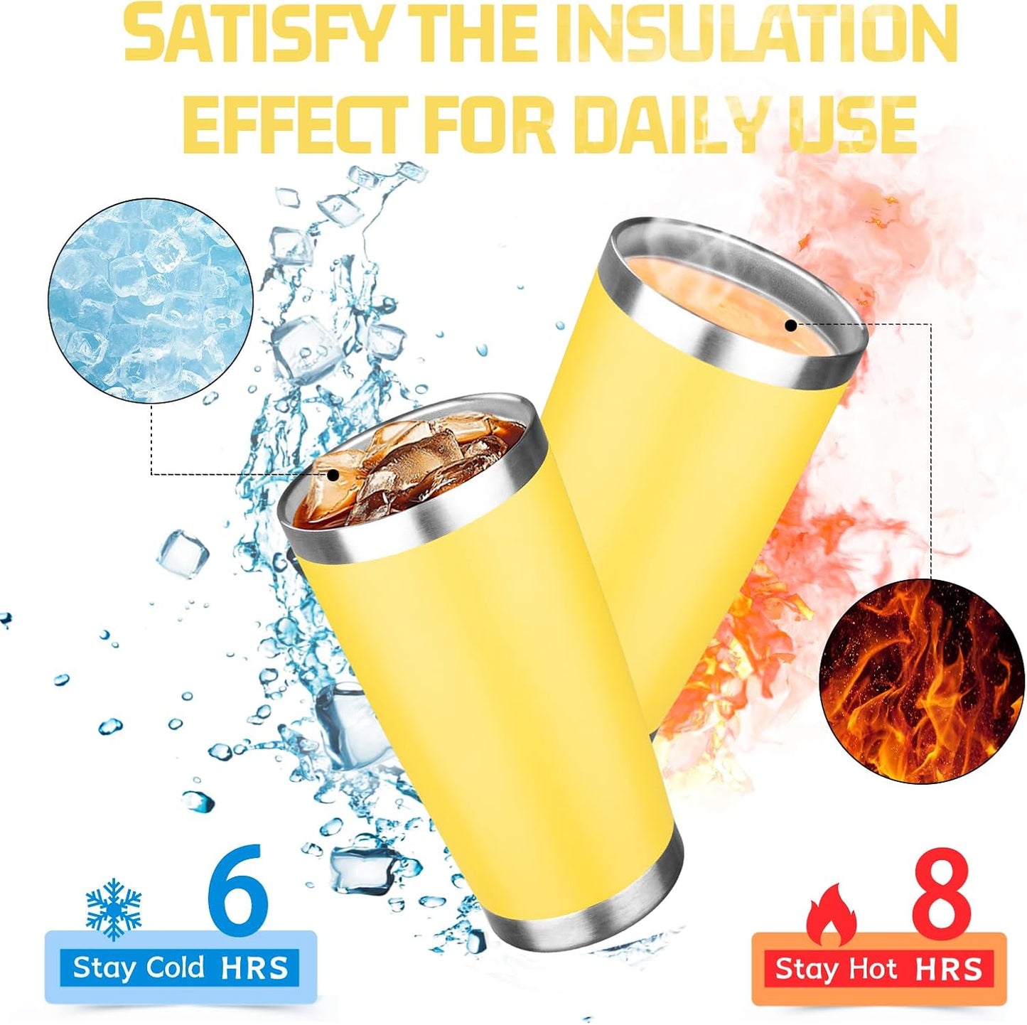 20oz Tumbler with Lid Double Wall Vacuum Insulated Travel Coffee Mug Stainless Steel Thermal Cup Powder Coated Sturdy Coffee Tumbler for Hot and Cold Beverage (Yellow,1)