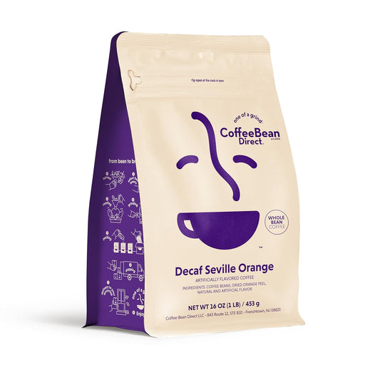Coffee Bean Direct Decaf Seville Orange Flavored, Whole Bean Coffee, 1 Pound Bag