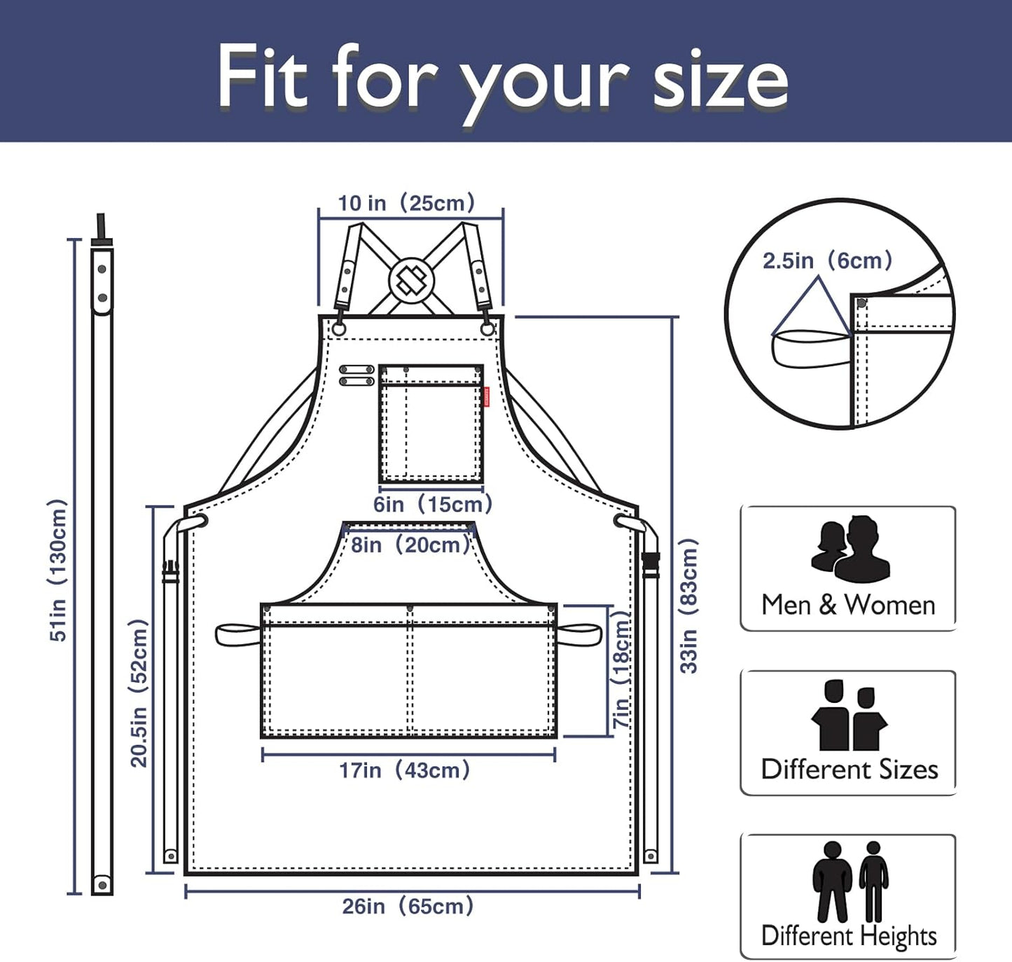 Kitchen Apron, Work Apron, Canvas, Multiple Pockets, Gardening, Painting, BBQ, Artist, Carpenter, Sizes M to XXL, Denim
