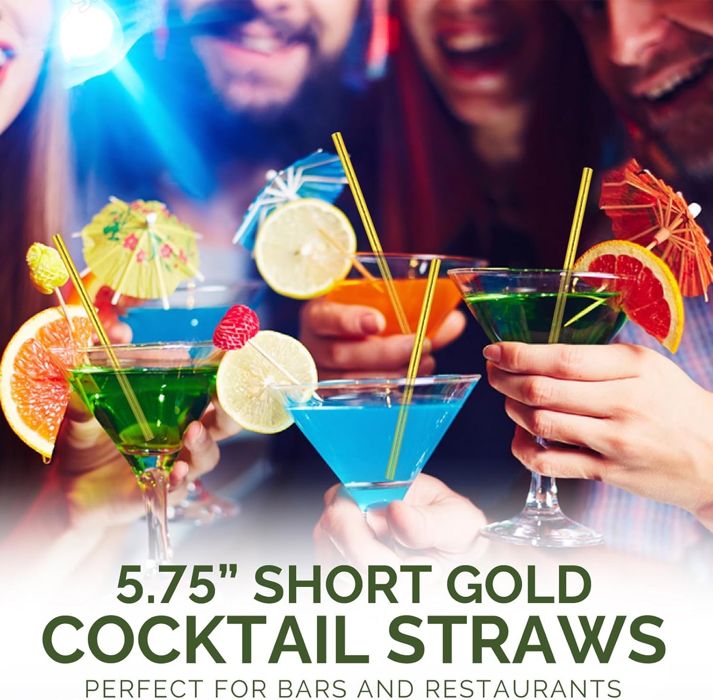 5.75 Inch Disposable Short Gold Paper Straws & Stirrers, Sipping Stir Sticks (500 Counts) - for Cocktail, Short Drinks, Wedding, Party, Bars, Restaurants