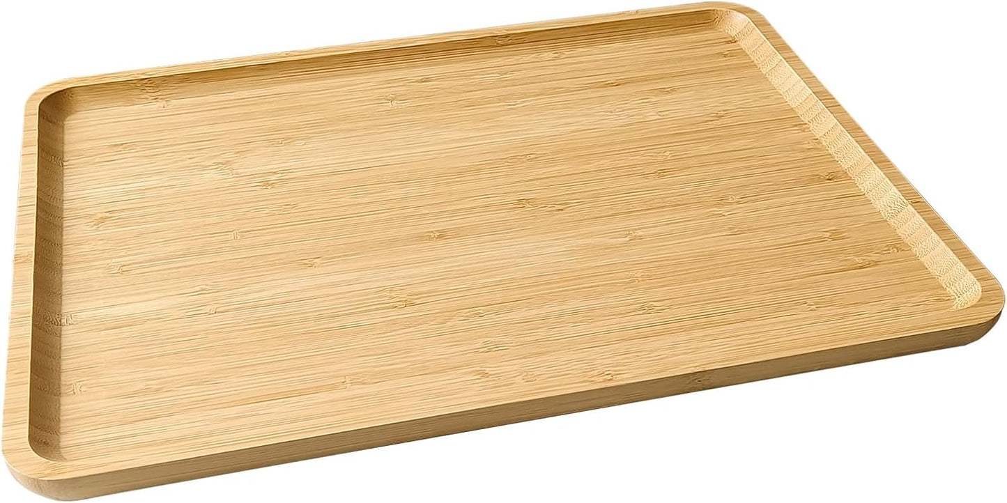 Bamboo Serving Tray Rectangle Platter Breakfast Dinner Food Bed Tray for Eating Kitchen Restaurants (1, 15.7" x 12.8" x 0.8" (no Handle))