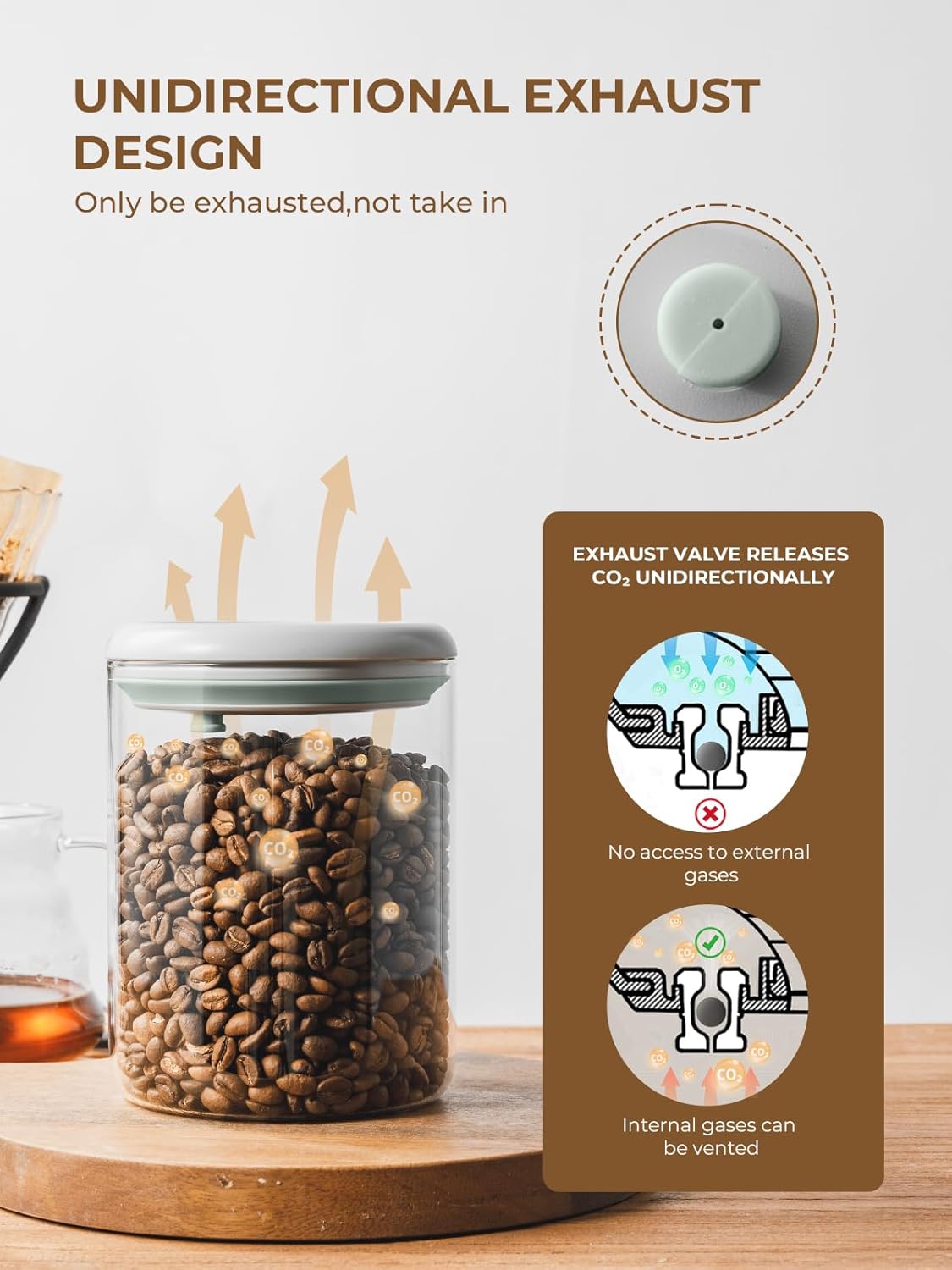 Coffee Bean Container Airtight Coffee Storage Containers Pop Up Coffee Canister High Borosilicate Glass Coffee Jar Air Tight Containers for Coffee 300g 900ml*2 Gray