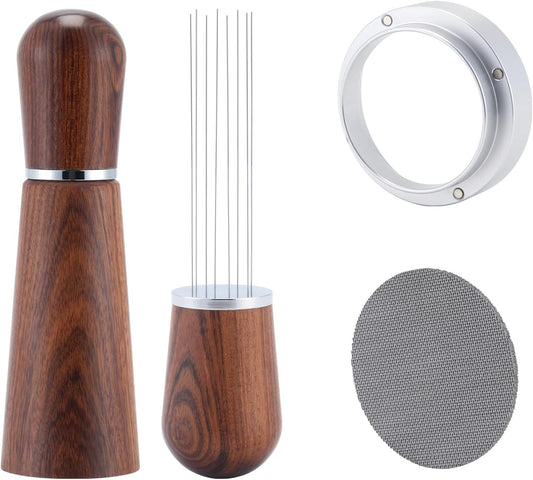 53.5mm Espresso Accessories Kit,316 Stainless Steel WDT Tool Espresso,Dosing Funnel and Puck Screen Set，Espresso Distribution Tool,Espresso Coffee Stirrer for Barista