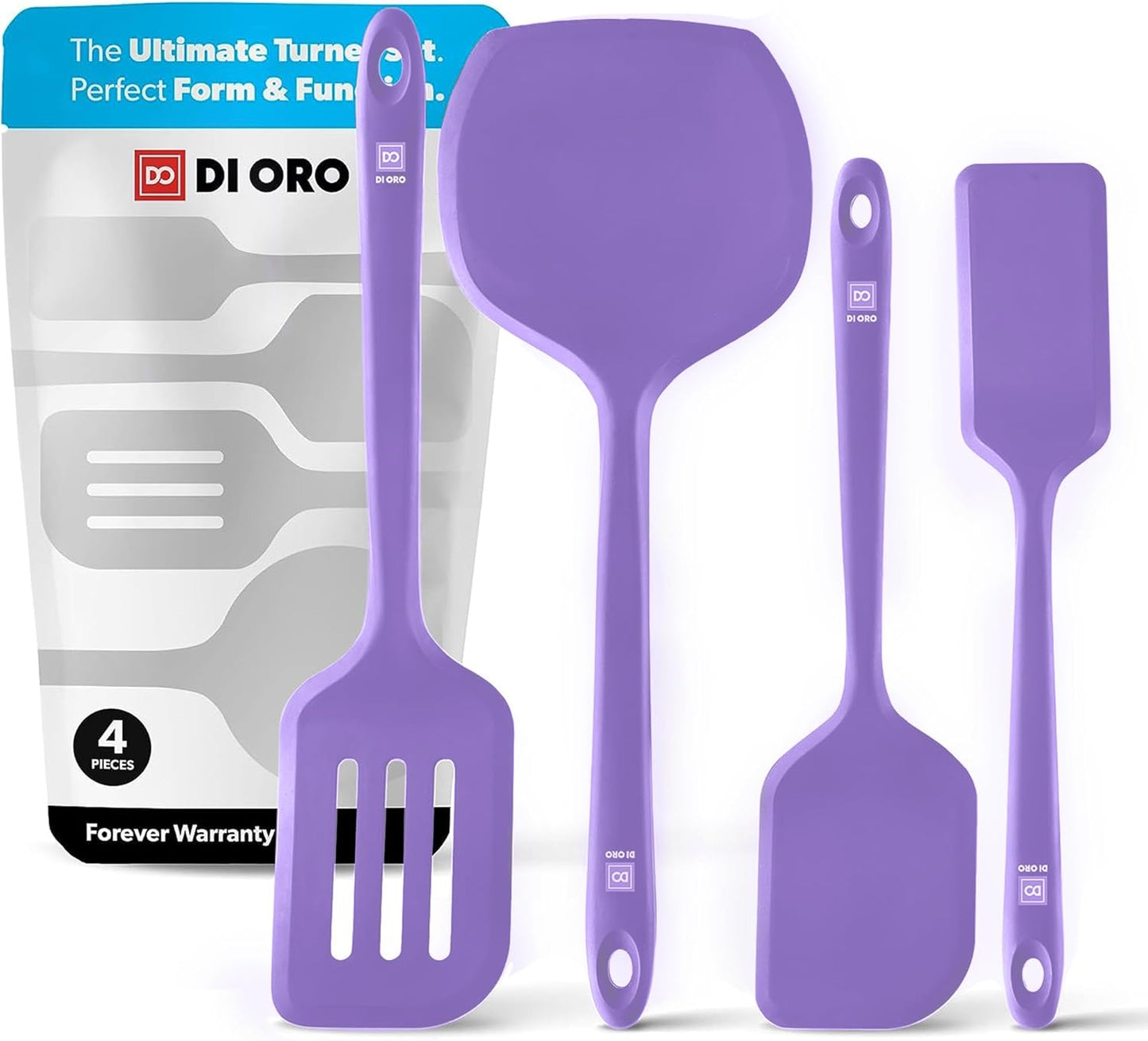 New DI ORO Silicone Turner Spatula Set - Kitchen Spatulas for Nonstick Cookware - Cooking Utensils for Flipping Eggs & Pancake - 600°F Heat-Resistant BPA Free Turners - Dishwasher Safe (4pc, Lavender)