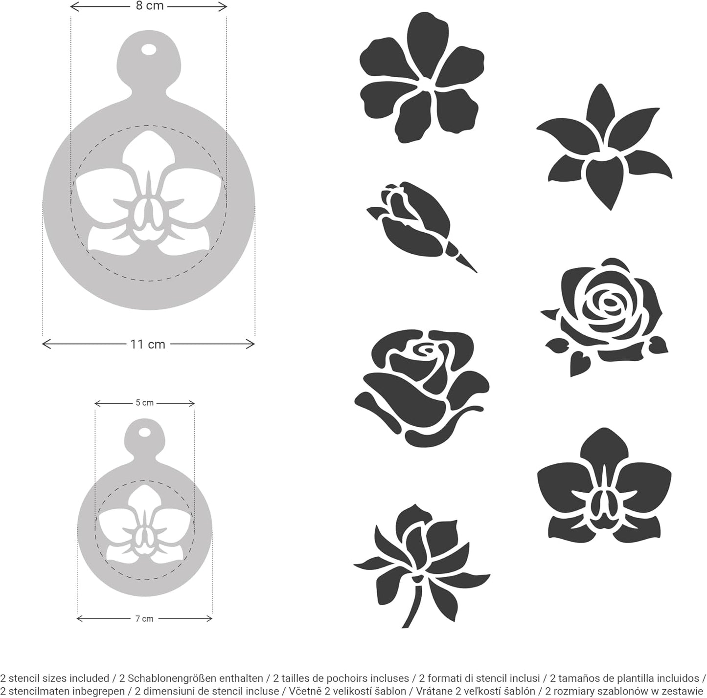NAKLEO Coffee Stencils and Cookies Decoration 14Pcs 2.8”x2.8” and 4.3”x4.3”, Reusable Plastic Baking Templates, Flowers Rose Tulip, Barista DIY Art Craft, Capuccino Latte Chocolate Cake Biscuit