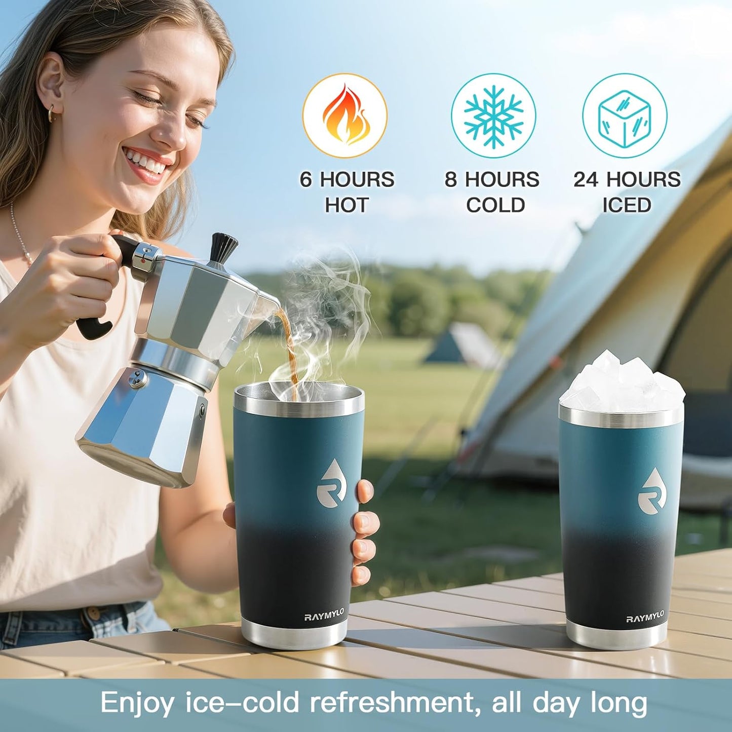 20 oz Coffee Tumbler - Insulated Stainless Steel Travel Mug for Hot/Cold, Spill Proof with BPA-Free Detachable Lid, Coffee Cup Fits Most Car holder, Includes Chic Stickers, Indigo/Black