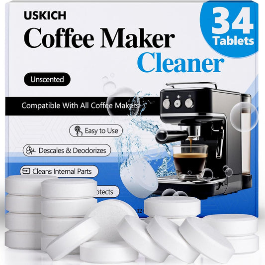 Coffee Machine Cleaner Descaler Tablets 34 Pack, Coffee Maker Cleaner for Keurig, Ninja, Breville, Delonghi, Nespresso, Miele,Espresso Machine Cleaning Tabs,Descaling Solution for Coffee Pot Maker