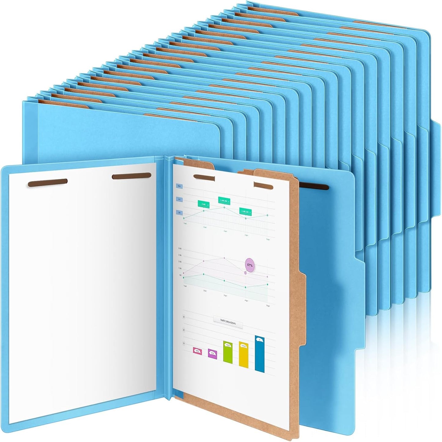 36 Pcs Classification Folders Letter Size, Back to School Supply for Teacher, Student, 1 Divider Pressboard File Folder Bulk with 2 Fasteners, 3.5 Inch Expanding File Organizer (Blue)