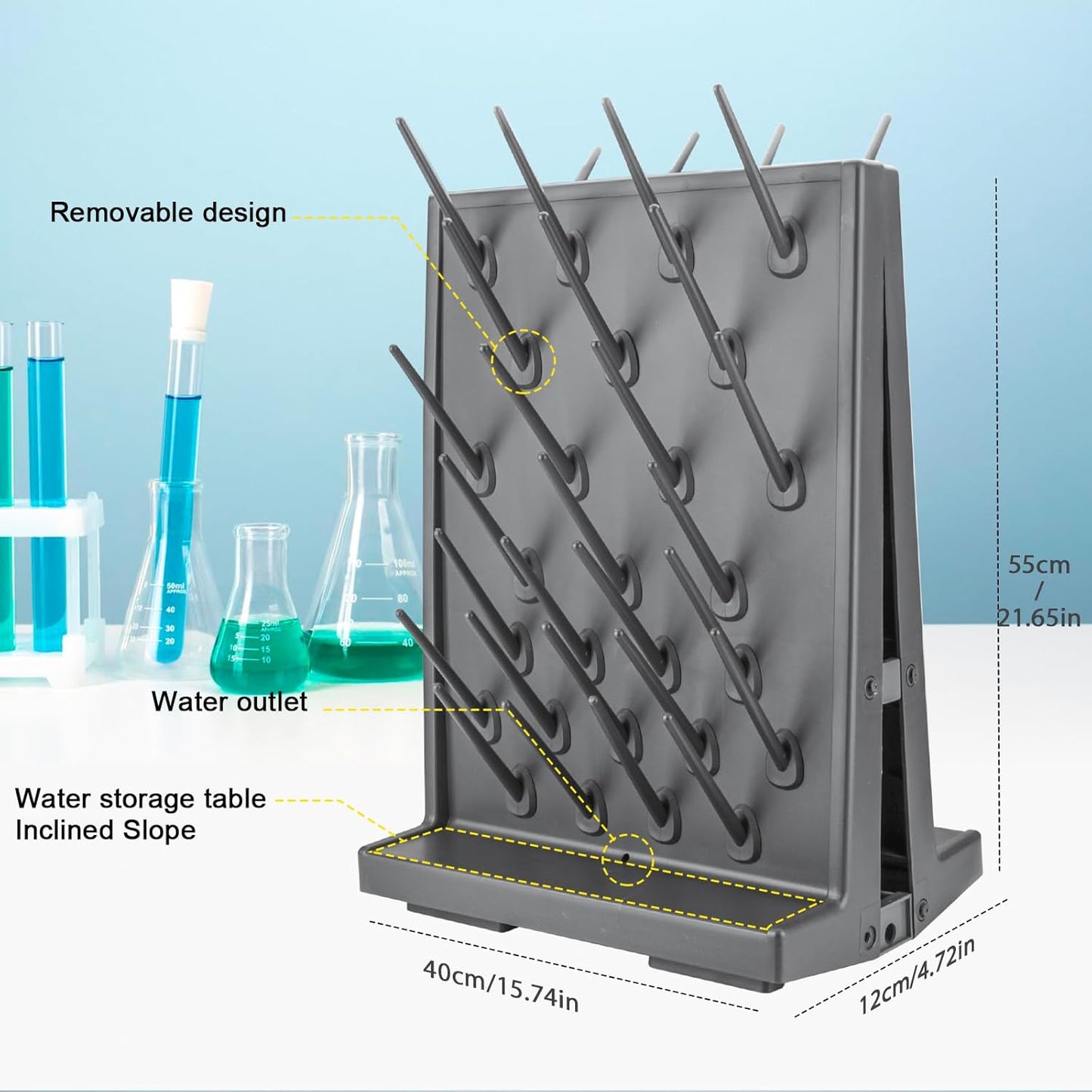 54 Pegs Lab Drying Racks - Double- Sided Lab Supply Pegboard Bench,Detachable PP Test Tube Drying Rack