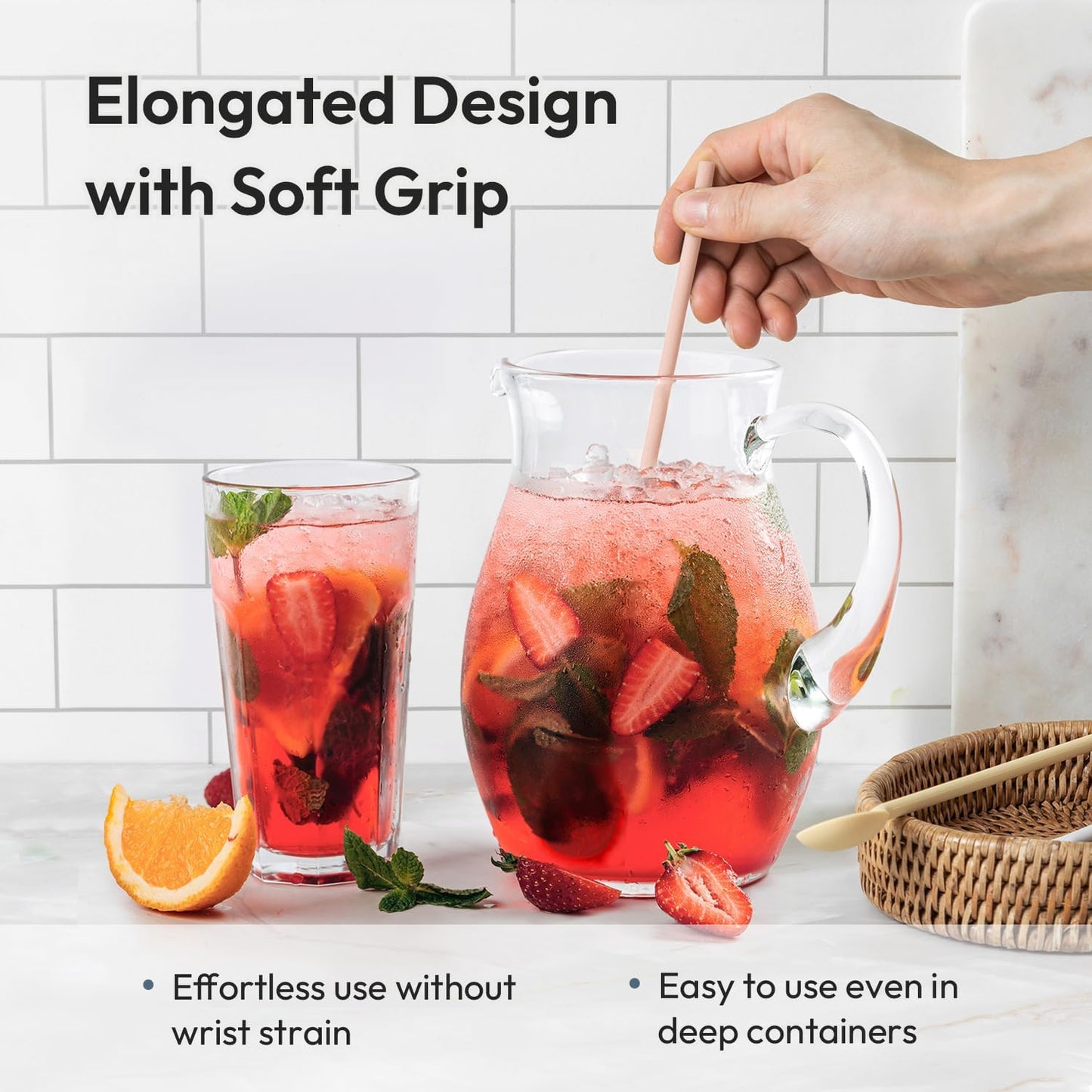 carrotez 9.9" Silicone coffee stirrer, Long Reusable Coffee Spoon for Iced Tea, Multipurpose Beverage Stirring Spoon - Soft Pink