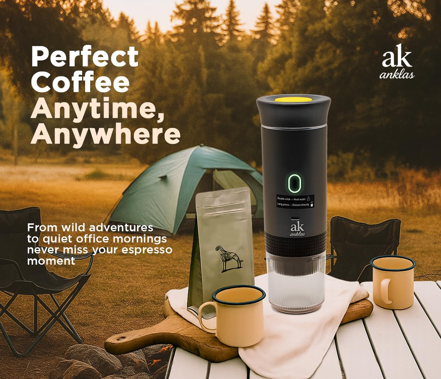 3-in-1 Portable Coffee Maker – Electric Espresso Machine for Travel – Compatible with Ground Coffee, NS & DG Capsules – USB-C Rechargeable Portable Espresso Maker (Gray)