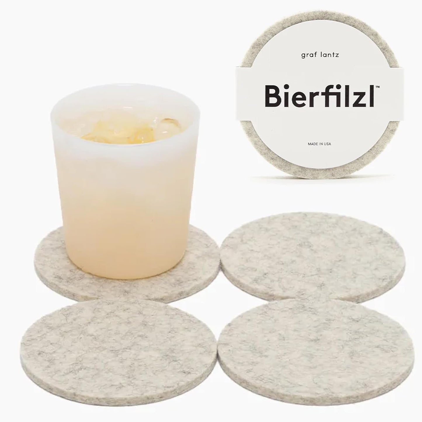 Graf Lantz - Bierfilzl Merino Wool Round Coasters Set of 4 - Heather White (4" Circles) - Absorbs 30% of Weight, German Wool - Heat Resistant, Sustainable, & Reusable - Home Decor & Coffee Table Decor