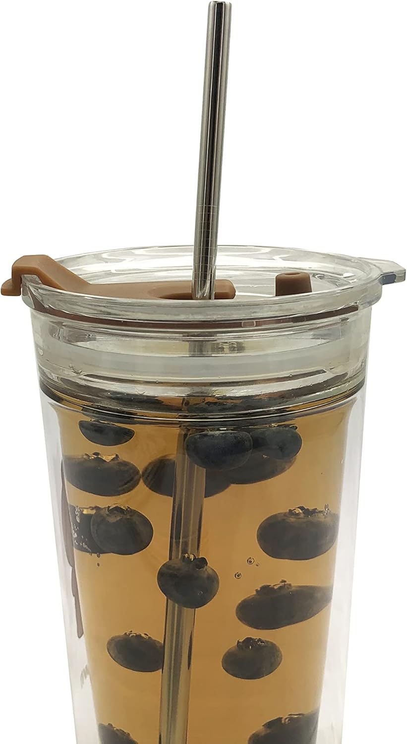 10 Pcs Stainless Steel Straws, Reusable Drinking Straws, Straight Metal Straw Sets with 2 Pcs Cleaning Brushes (8.5 Inch, Silver)