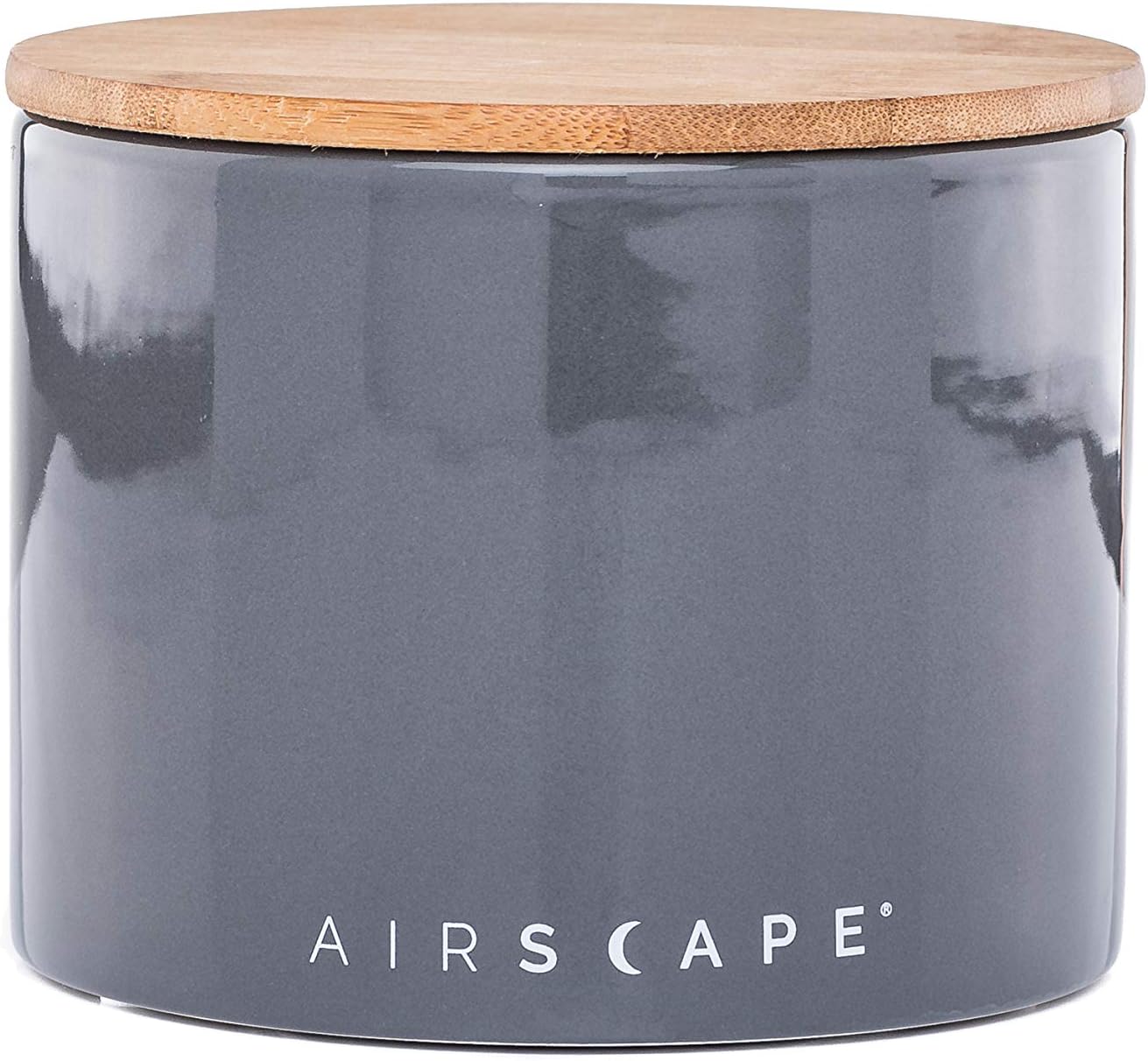 AirScape Planetary Design Ceramic Coffee and Food Storage Canister – Small 4-inch – US Patented Airtight Inner Lid – Gray with Bamboo Top