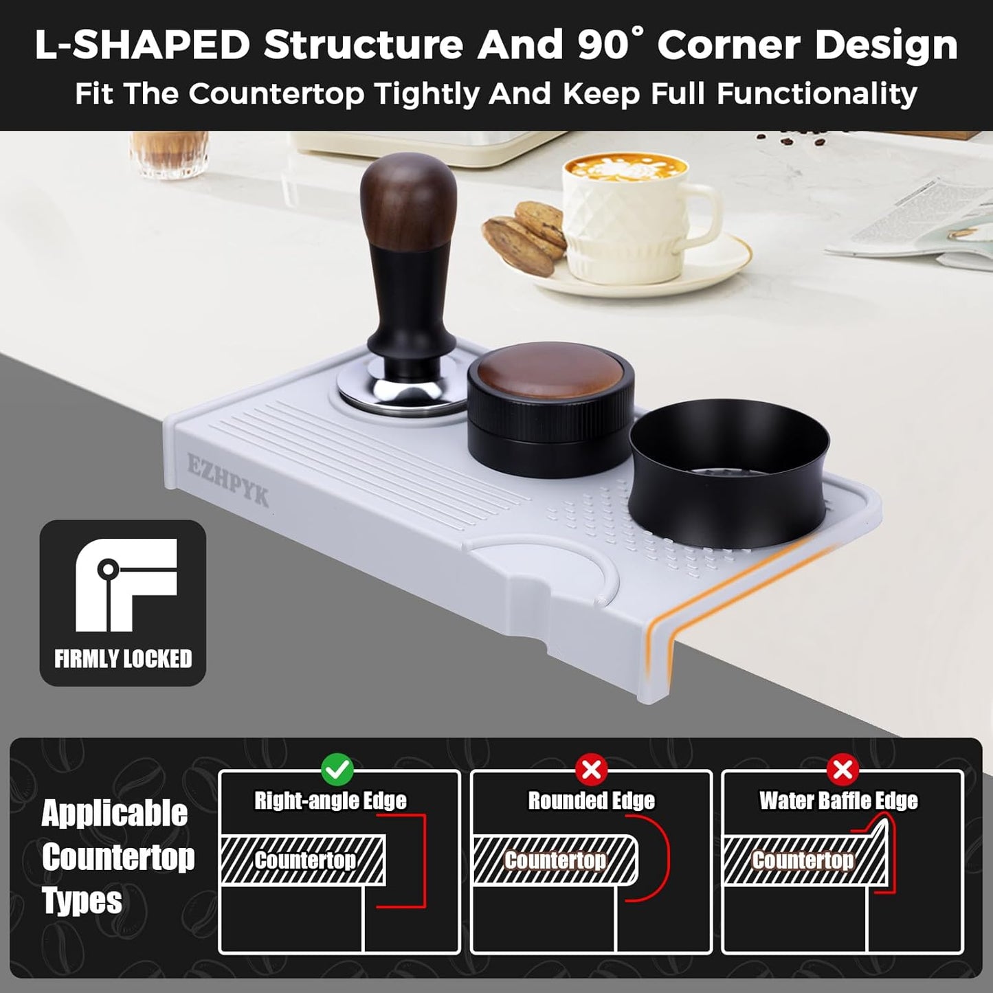 Food Grade Silicone Espresso Tamping Mat for Counter – Multi-Slot Coffee Tamper Mat for Barista Espresso Machine Accessories – Waterproof Neat Tamp Station Coffee Bar Mat for Countertop Gray