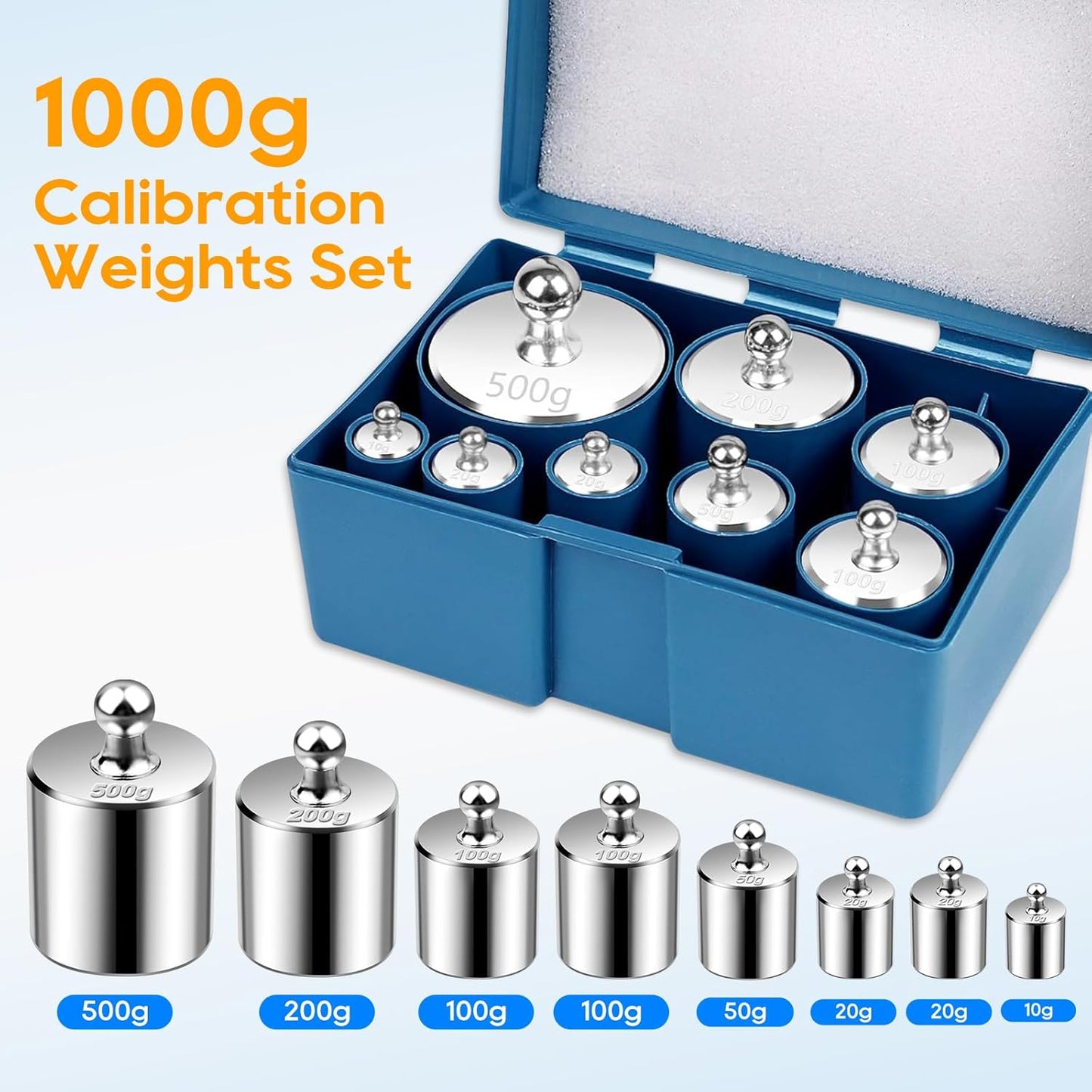 UCEC Calibration Weight Set 1000g for Digital Scale with Case and Tweezers, Gram Scale-M2 Class 10g 20g 20g 50g 100g 100g 200g 500g