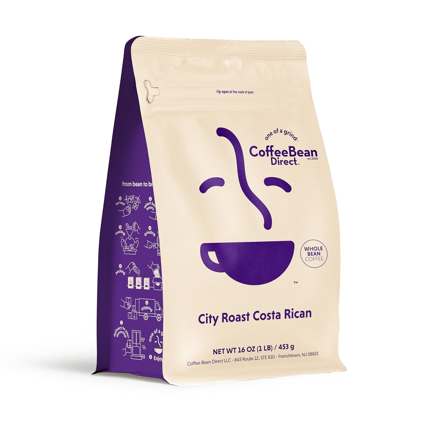 Coffee Bean Direct City Roast Costa Rican, Whole Bean Coffee, Medium Roast, 1 Pound Bag (Pack of 1)
