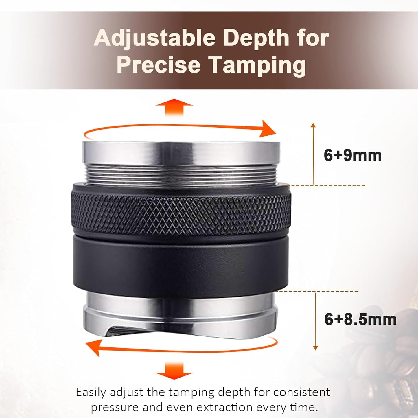 53mm Adjustable Coffee Distributor & Tamper, Dual Head Coffee Leveler, Compatible with 54mm Breville Portafilter, 2-in-1 Espresso Hand Tamper with Adjustable Depth