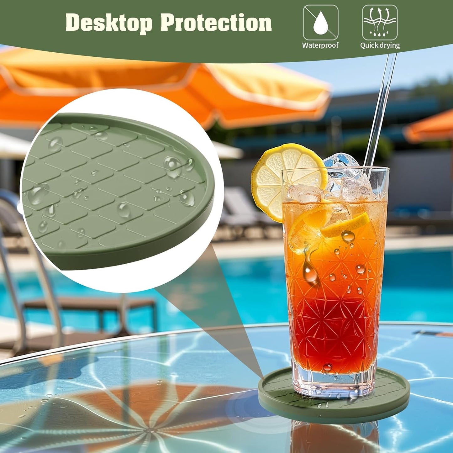 Coasters Set of 8,Hot or Cold Drink Coasters with Holder,Modern Style Coffee Table Coaster,Suitable for Kinds Cups Beer,Drink,Anti-Overflow Tabletop Protection(Green, 8pcs)