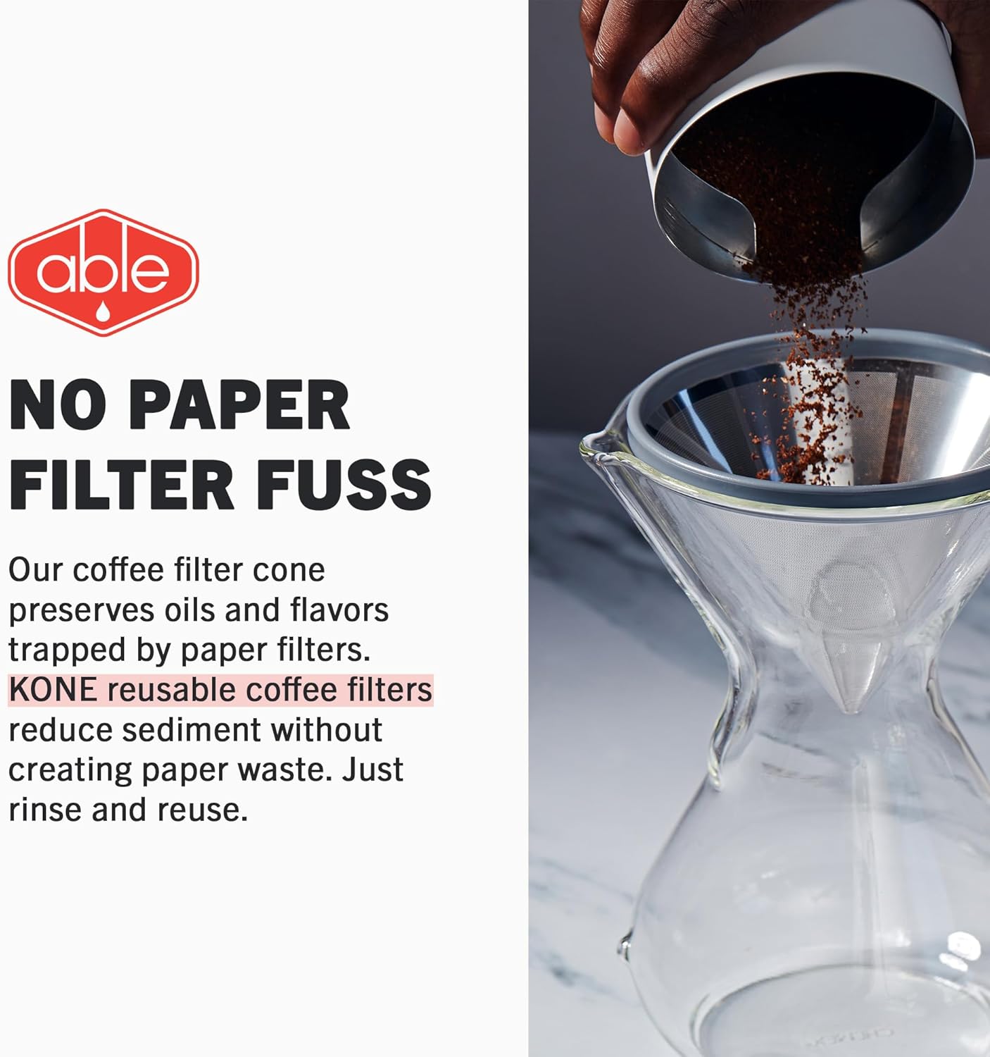 Able KONE – The Original Chemex Reusable Stainless Steel Pour Over Coffee Filter