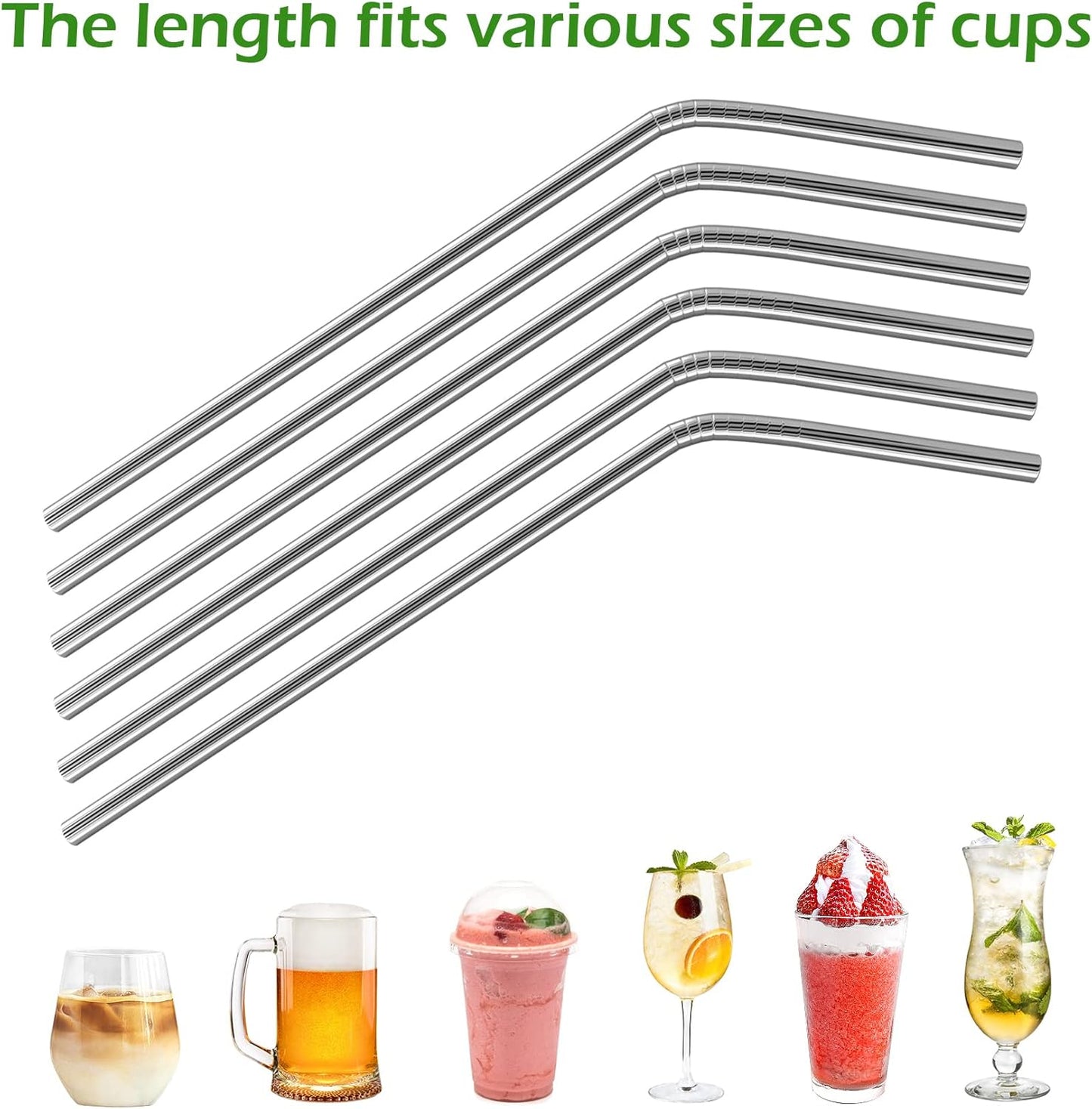 Acerich 6 Pcs Stainless Steel Straws, Reusable Metal Straws for 30 oz & 20 oz Tumblers Cups Mugs Cold Beverage, Free Cleaning Brush Included