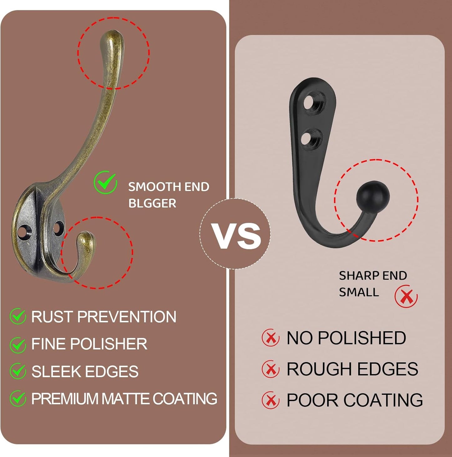 Wall Hooks for Hanging, 20-Pack Heavy Duty Metal Coat Hooks, for Living Room, Bathroom, Kitchen, Bedroom for Towel, Hat, Key, Closet, Bag (Bronze)