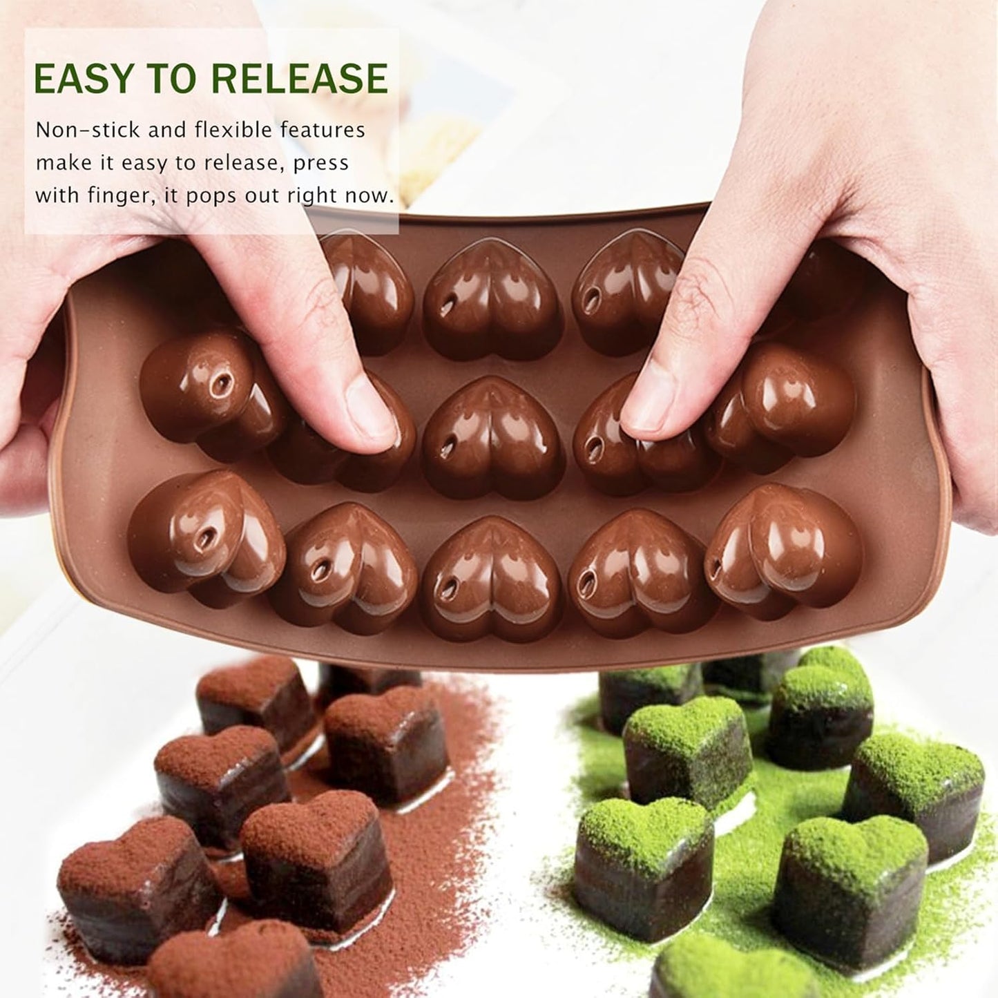 JOERSH 5PCS Silicone Chocolate Molds for Candy, Fat Bombs Snacks & Truffles, 9 Shapes 93 Cavities Candle Soap Wax Melts Mold (Square, Round, Heart, Star, Flower Shapes)
