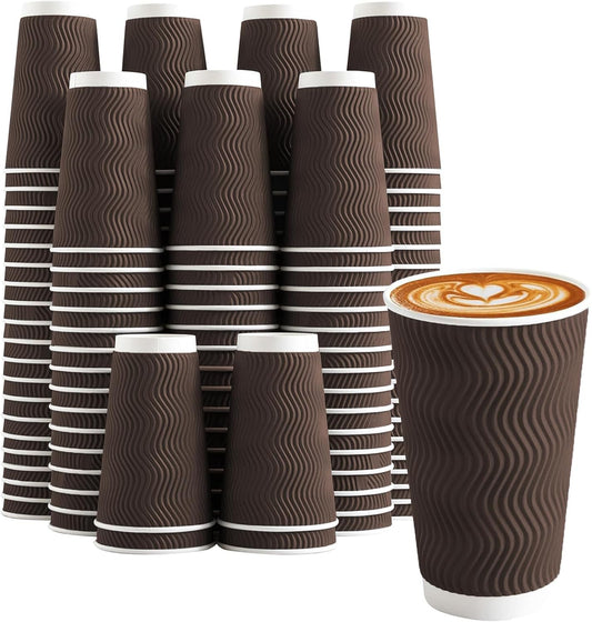 16 oz Coffee Cups Disposable, 90 Count Insulated Paper Coffee Cups, Corrugated Ripple Wall Design Paper Cup, Hot Cold Drinking Cup for Party, Picnic, Travel, Business, Home