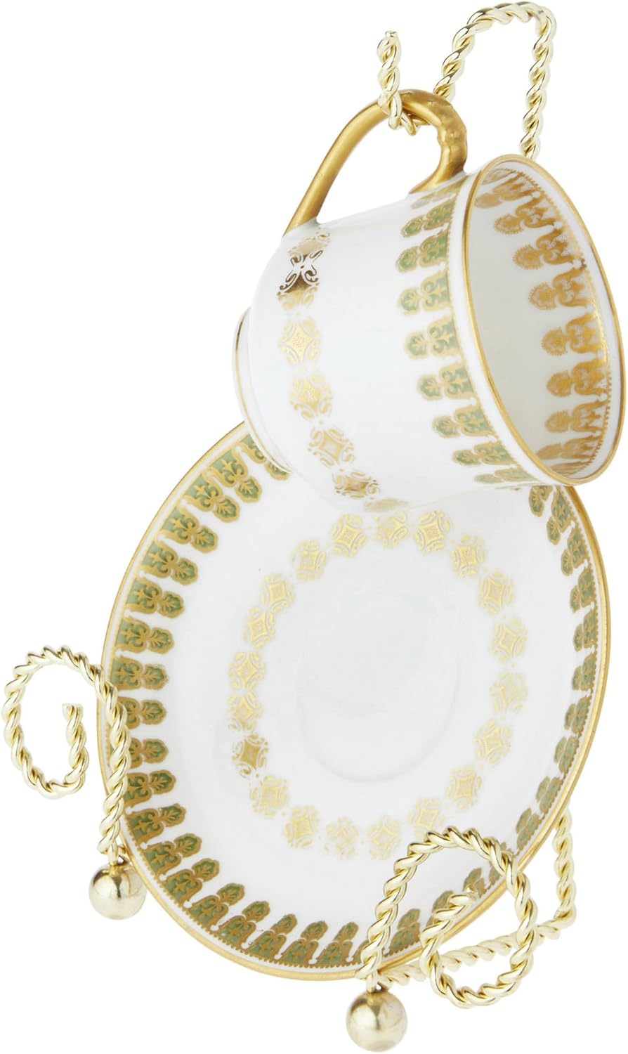 Bard's Scroll Twisted Gold-toned Cup and Saucer Stand, 6.5" H x 5" W x 2.5" D, Pack of 12